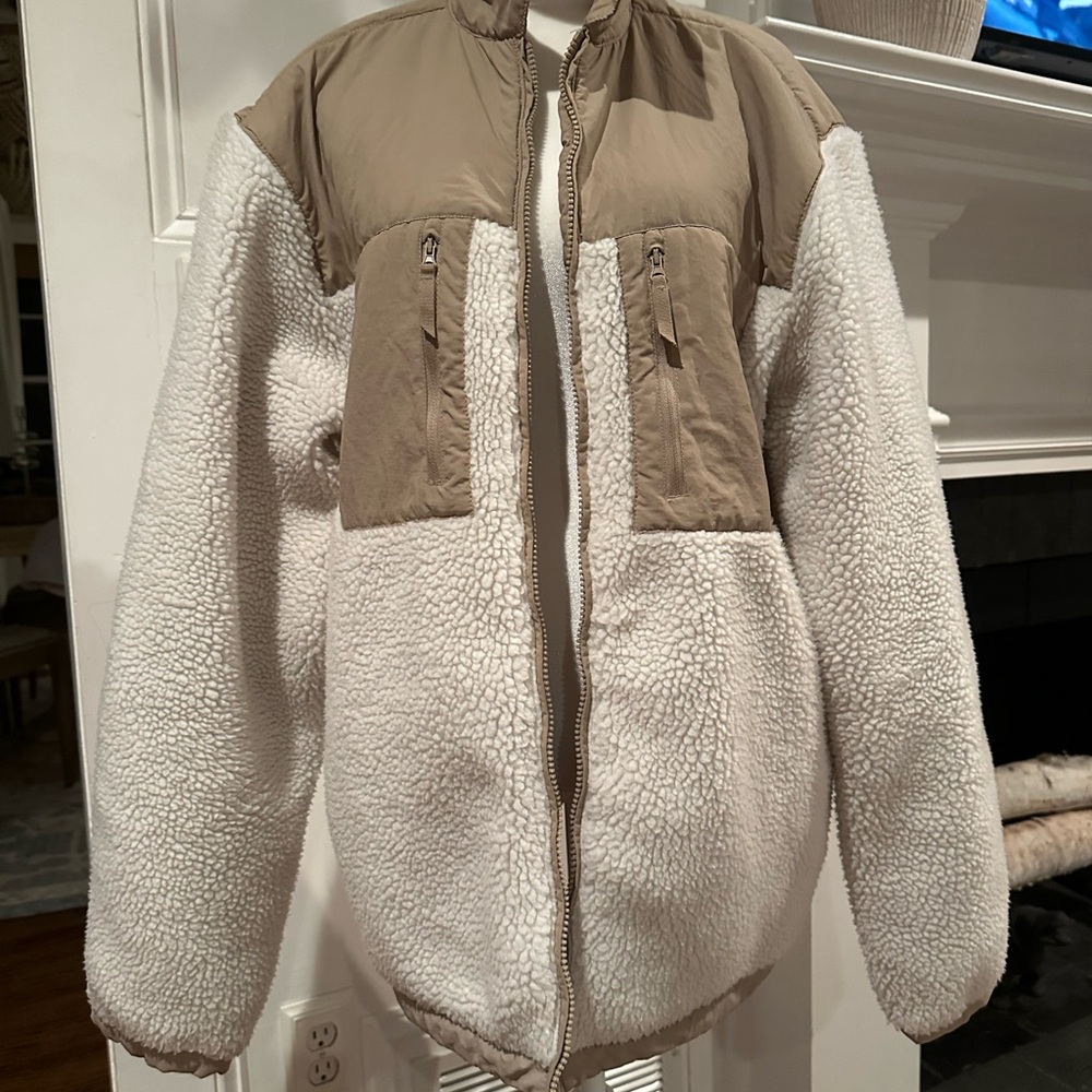 H&M Beige and White Sherpa Jacket